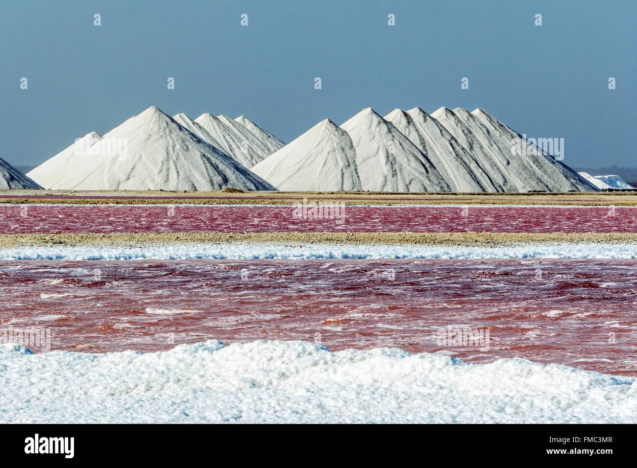 Niederländische Antillen, Bonaire Insel, Salz Pekelmeer Salinen-Halterungen Stockfoto