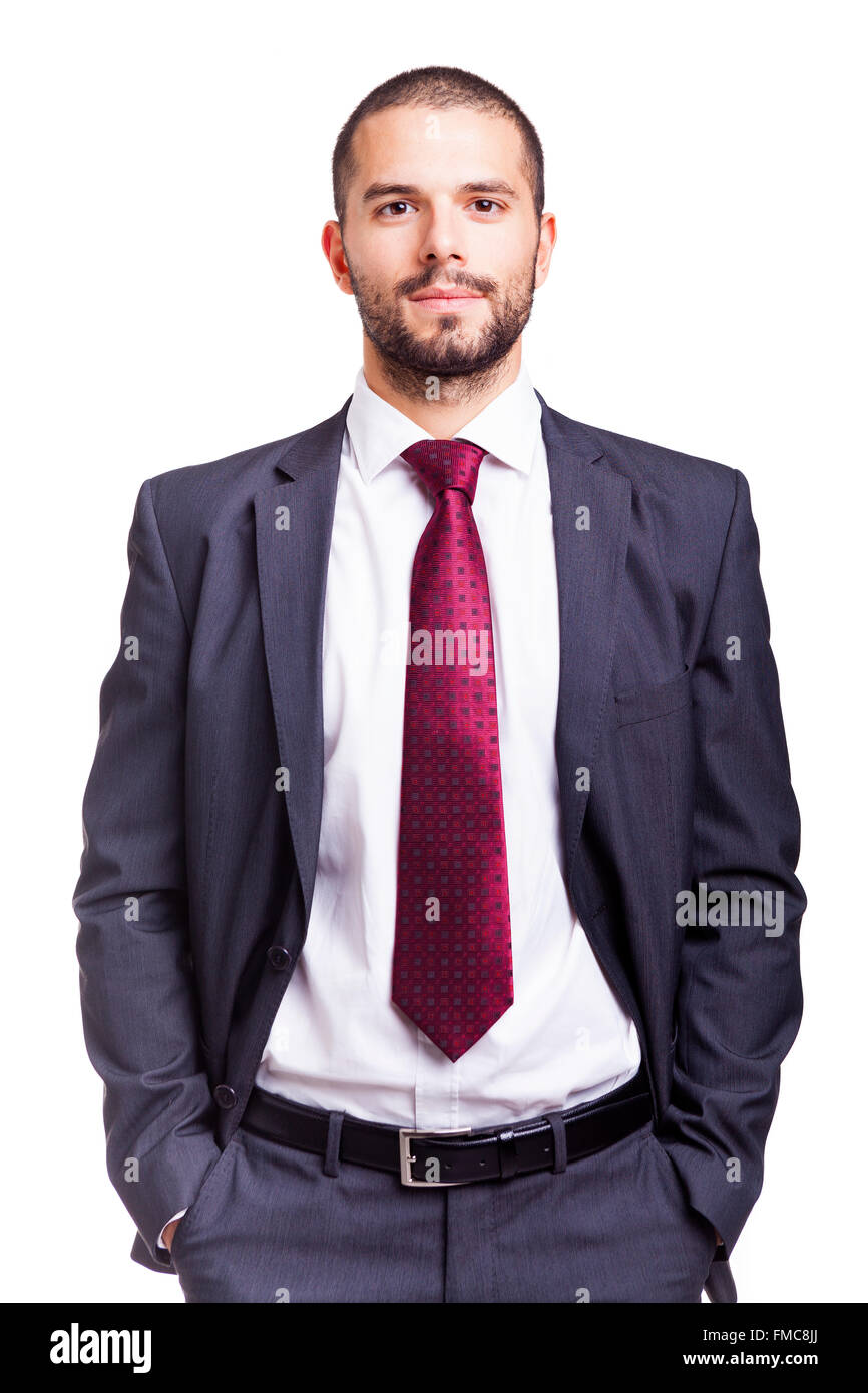 Gut aussehend lächelnd Geschäftsmann isoliert auf weißem Hintergrund Stockfoto