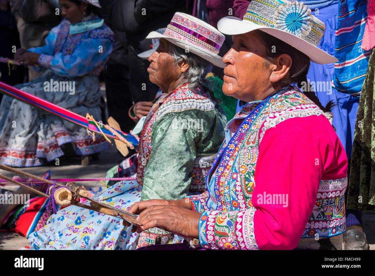 Peru, Provinz von Arequipa, Colca Tal, Dorf Chivay (Alt: 3640m), Festival der Caylloma Provinz mit dem Weben Wettbewerb Stockfoto