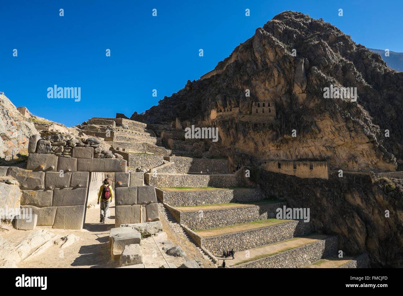 Peru, Cusco Provinz, Inkas Sacred Valley, Ollantaytambo, Ruinen der Inka-Festung Stockfoto
