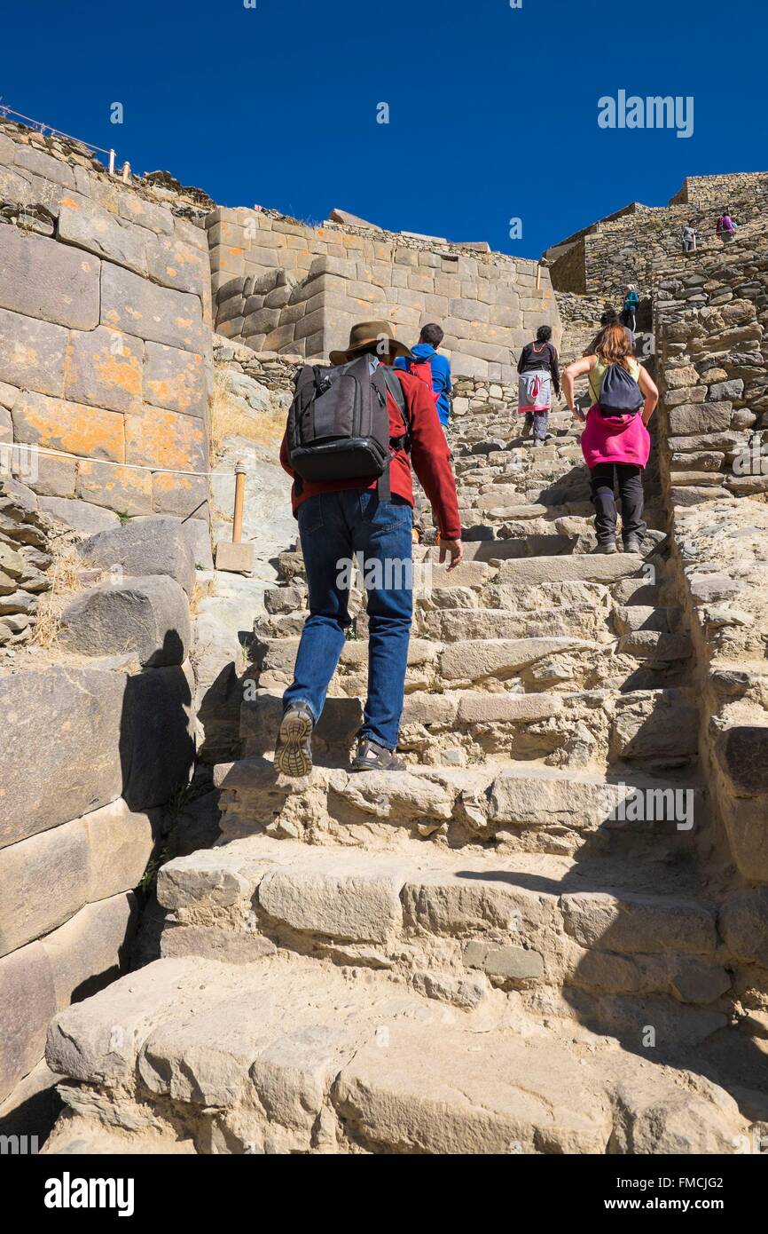 Peru, Cusco Provinz, Inkas Sacred Valley, Ollantaytambo, Ruinen der Inka-Festung Stockfoto