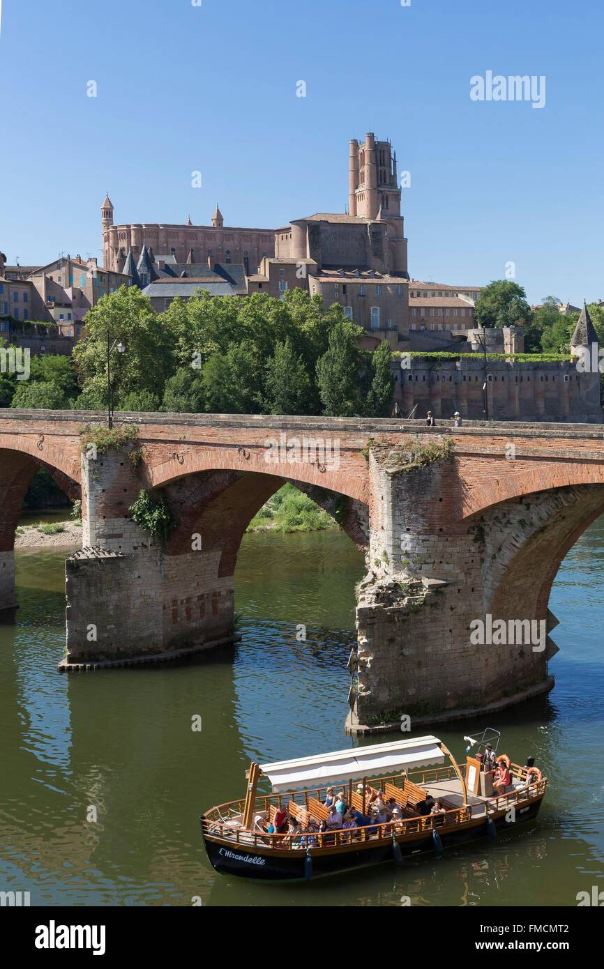Frankreich, Tarn, Albi, der Bischofsstadt, aufgeführt als Weltkulturerbe von der UNESCO bis Sainte Cecile Kathedrale, die alte Brücke und eine Stockfoto