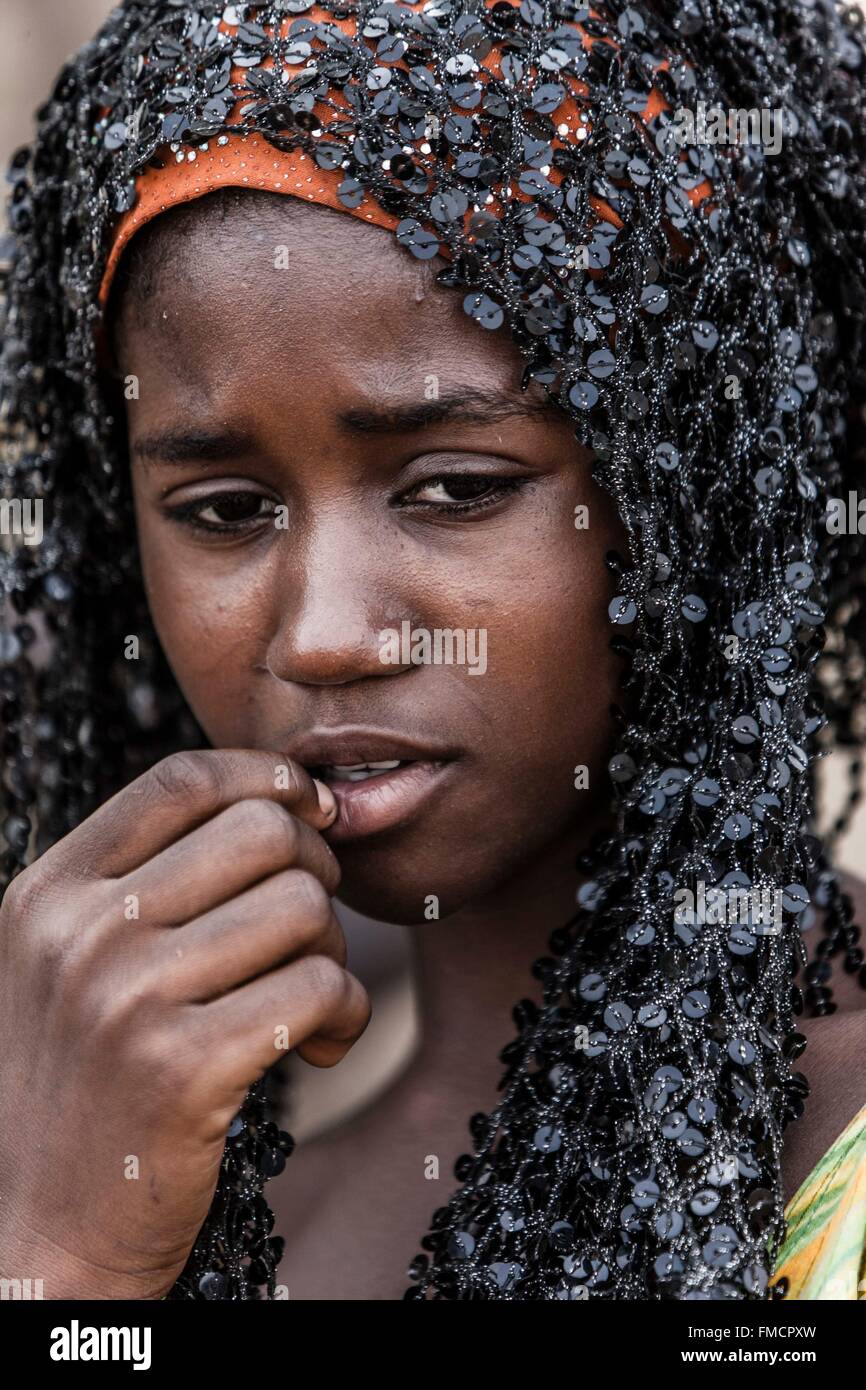 Senegal, Sahel, Ferlo Region, Widou Thiengoly, Portrait Mädchen Stockfoto