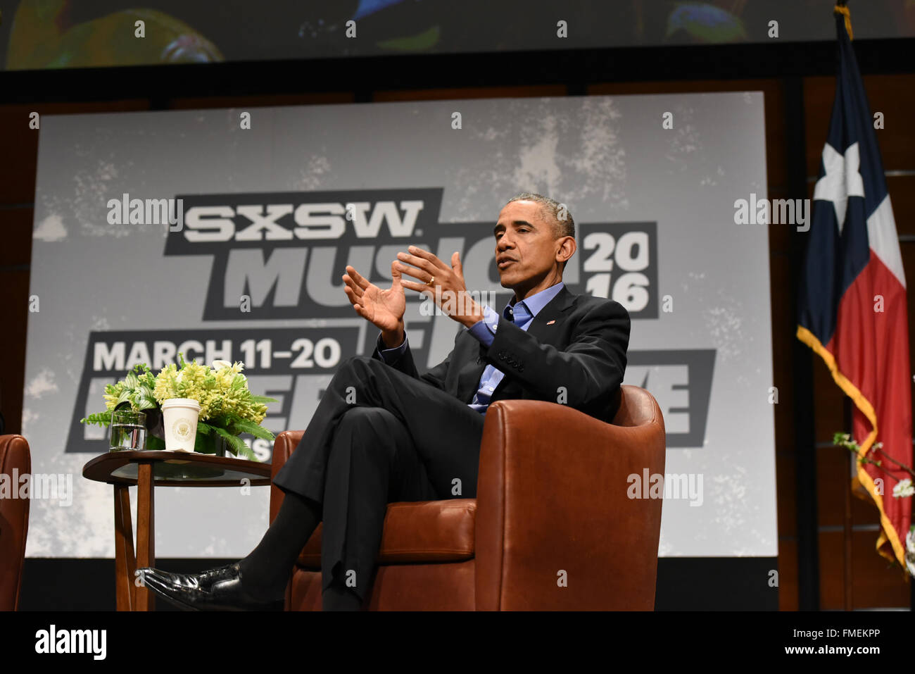 US-Präsident Barack Obama spricht über die digitale Kluft in einer Keynote-Vortrag im Süden von Südwesten interaktive Konferenz. Stockfoto