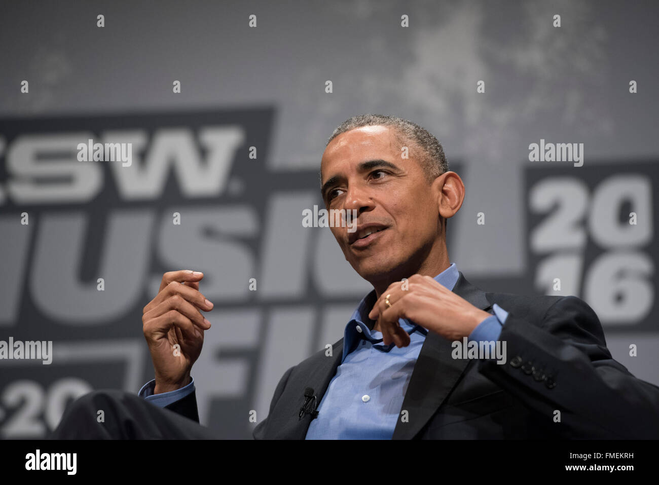US-Präsident Barack Obama spricht über die digitale Kluft in einer Keynote-Vortrag auf der SXSW Interactive Conference in Austin Stockfoto