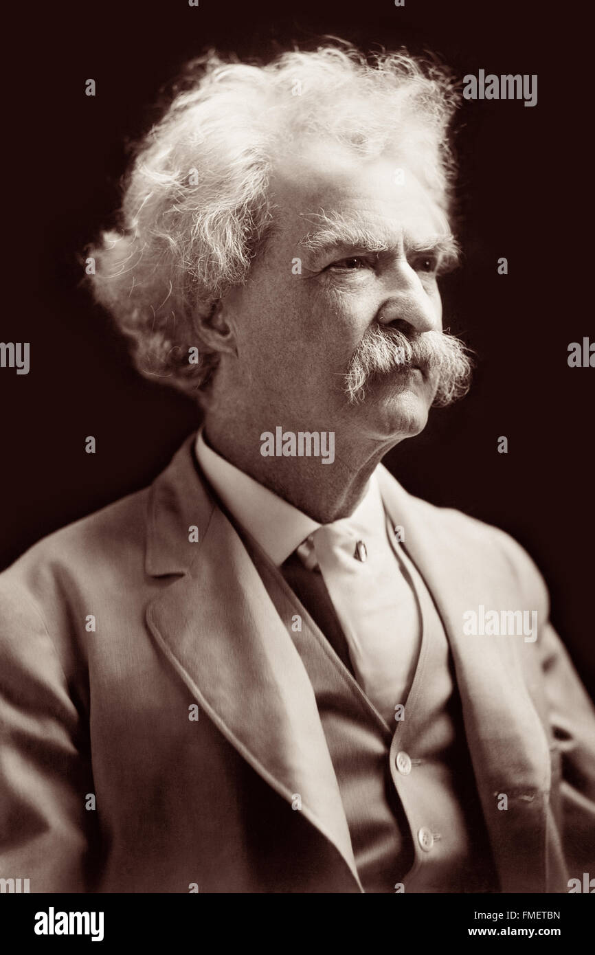 Porträt (c1907) von Samuel Langhorne Clemens, im Volksmund bekannt als Mark Twain. Stockfoto