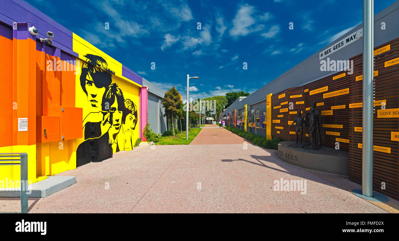 Wandgemälde und Skulpturen Bee Gees übrigens Redcliffe, Queensland, Australien Stockfoto