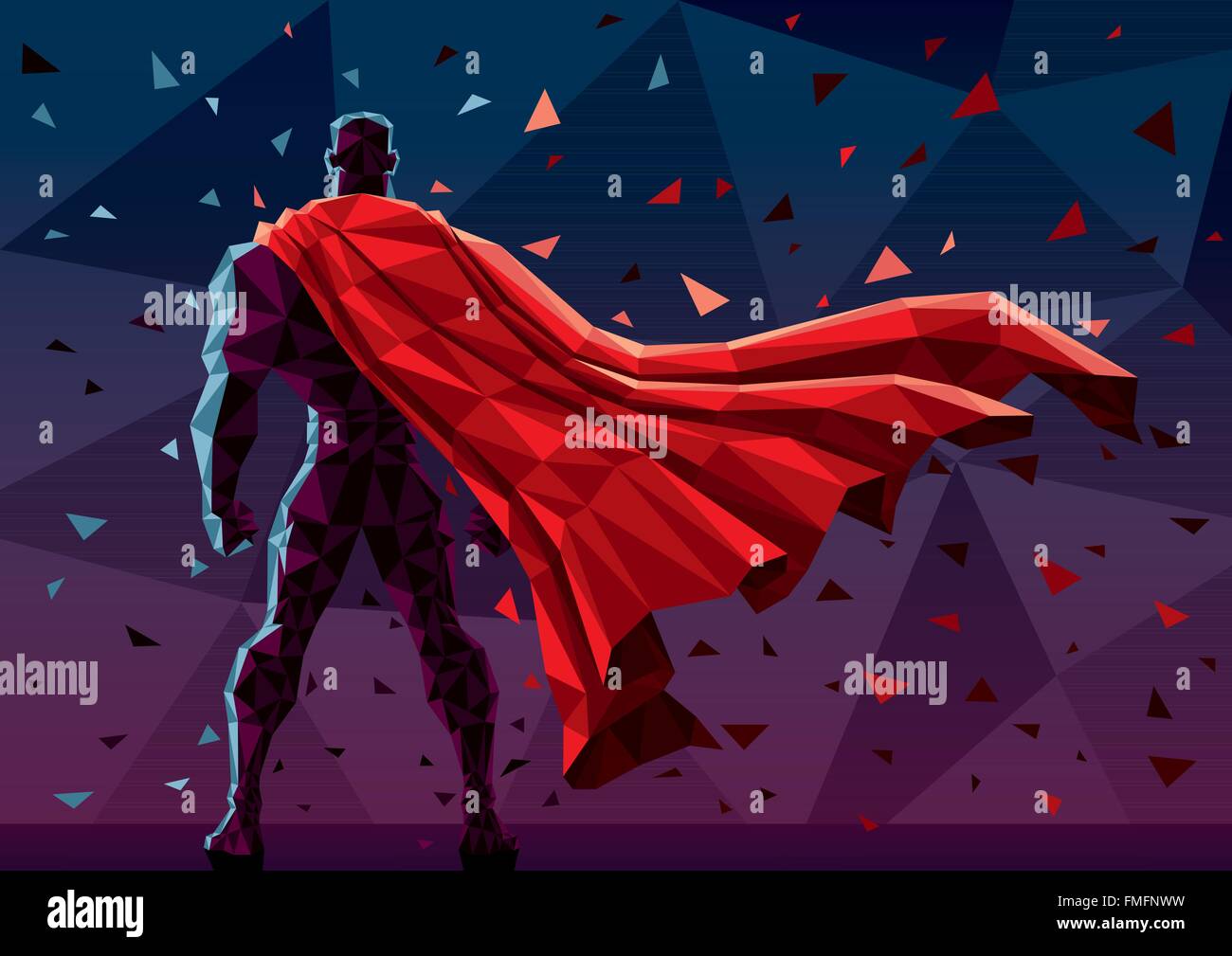 Low-Poly-Superhelden-Hintergrund. Keine Transparenz verwendet. Einfache (lineare) Steigungen. Stock Vektor