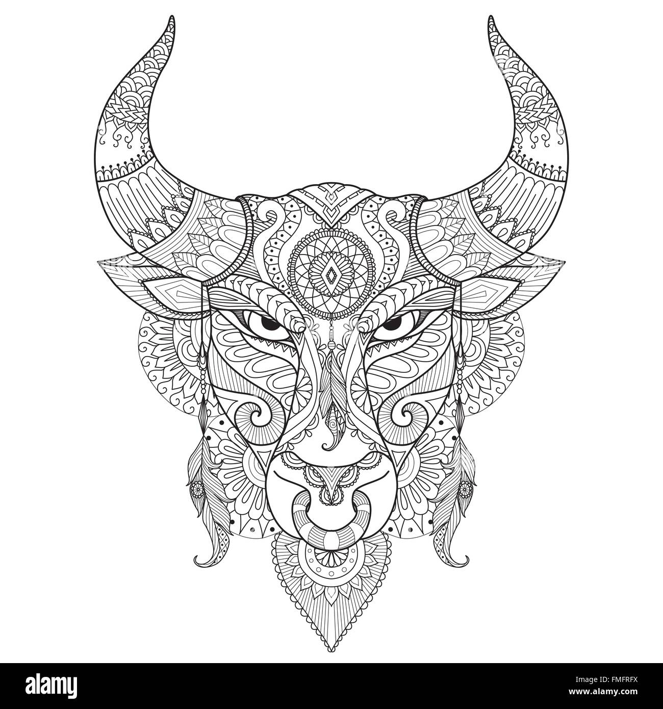 Angry Bull zum Färben von Buch, Tattoo, Logo, t-shirt-Design und andere Dekoration zeichnen Stock Vektor