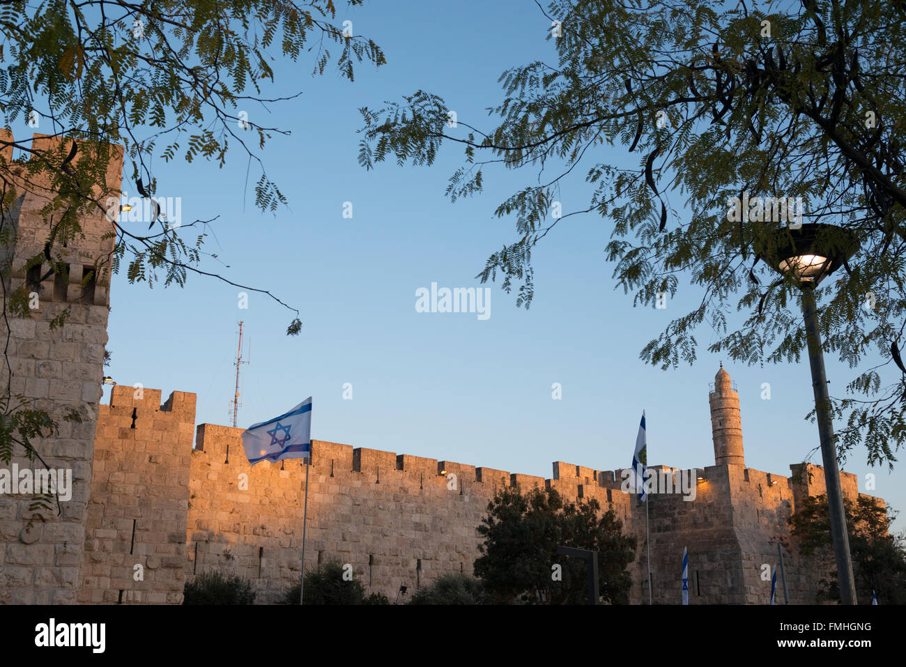 Abendlicht auf dem Turm Davids. Altstadt von Jerusalem. Israel. Stockfoto