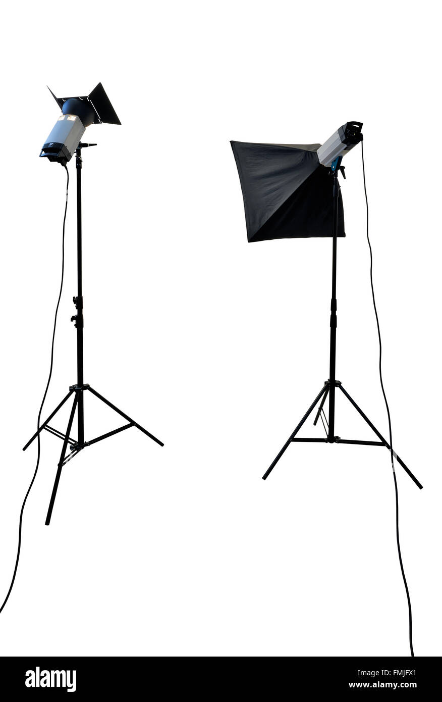 Studio-Beleuchtung-Equipment isoliert auf weiss mit Beschneidungspfad Stockfoto