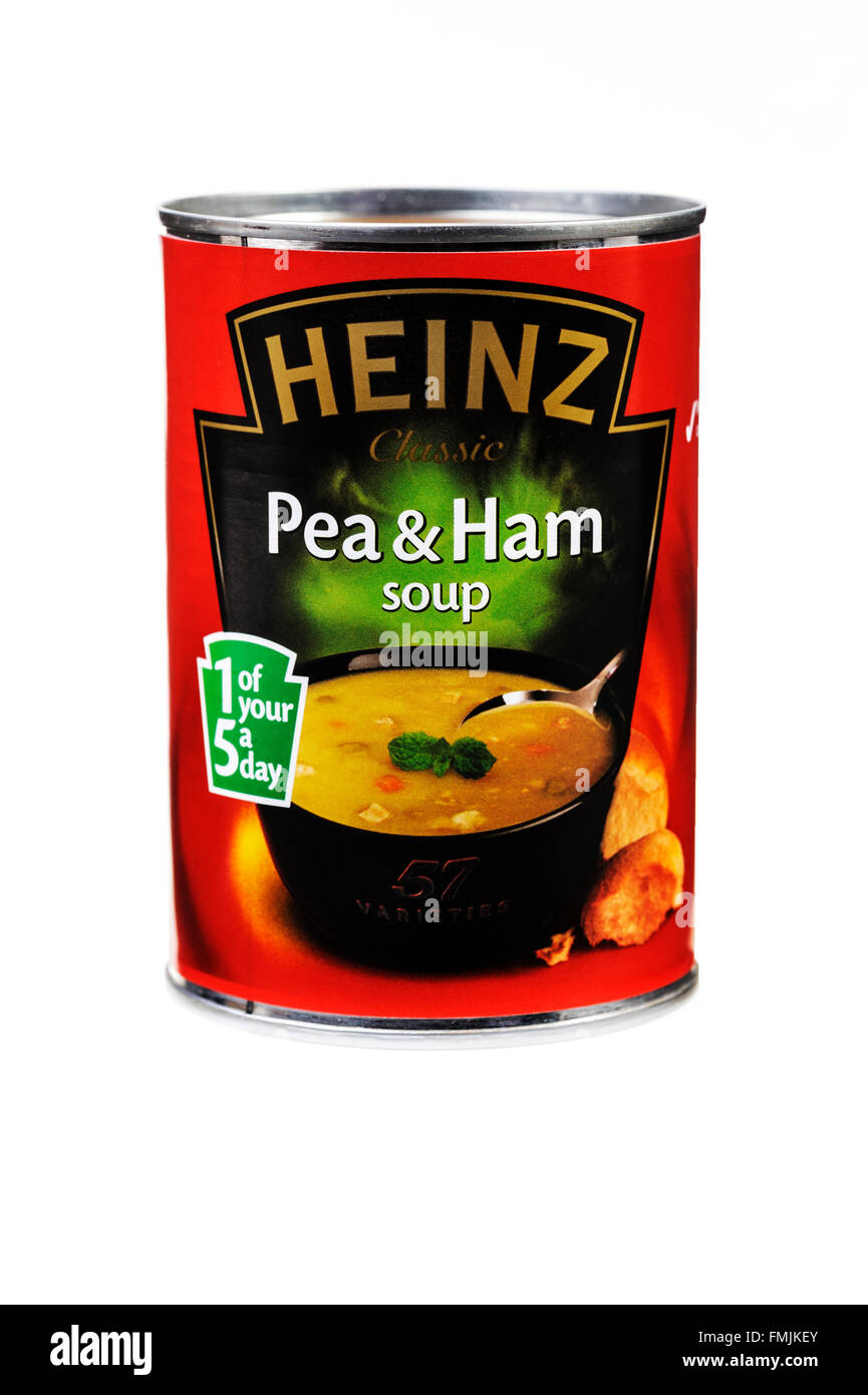 Kann von Heinz Erbsen und Schinken Suppe. Stockfoto