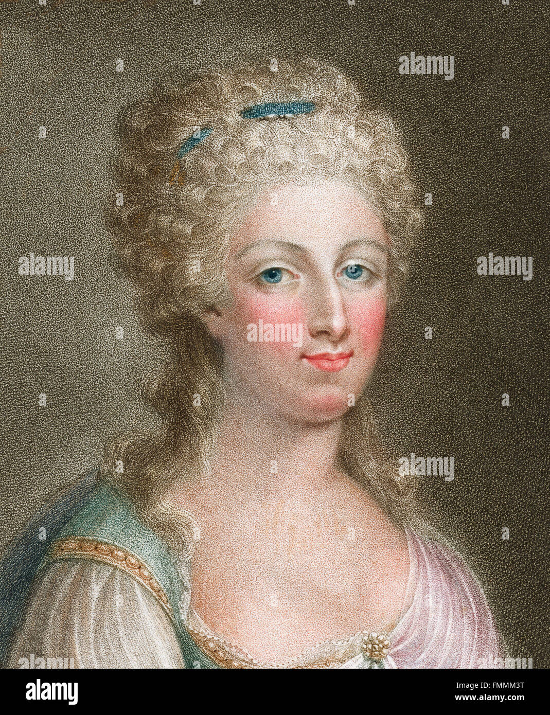 Porträt von Marie Antoinette, Königin von Frankreich und Ehefrau von König Louis XVI. Kupferstich von Marino Bovi aus einem Gemälde von Louise Elisabeth Vigée-Lebrun, c.1800 Stockfoto