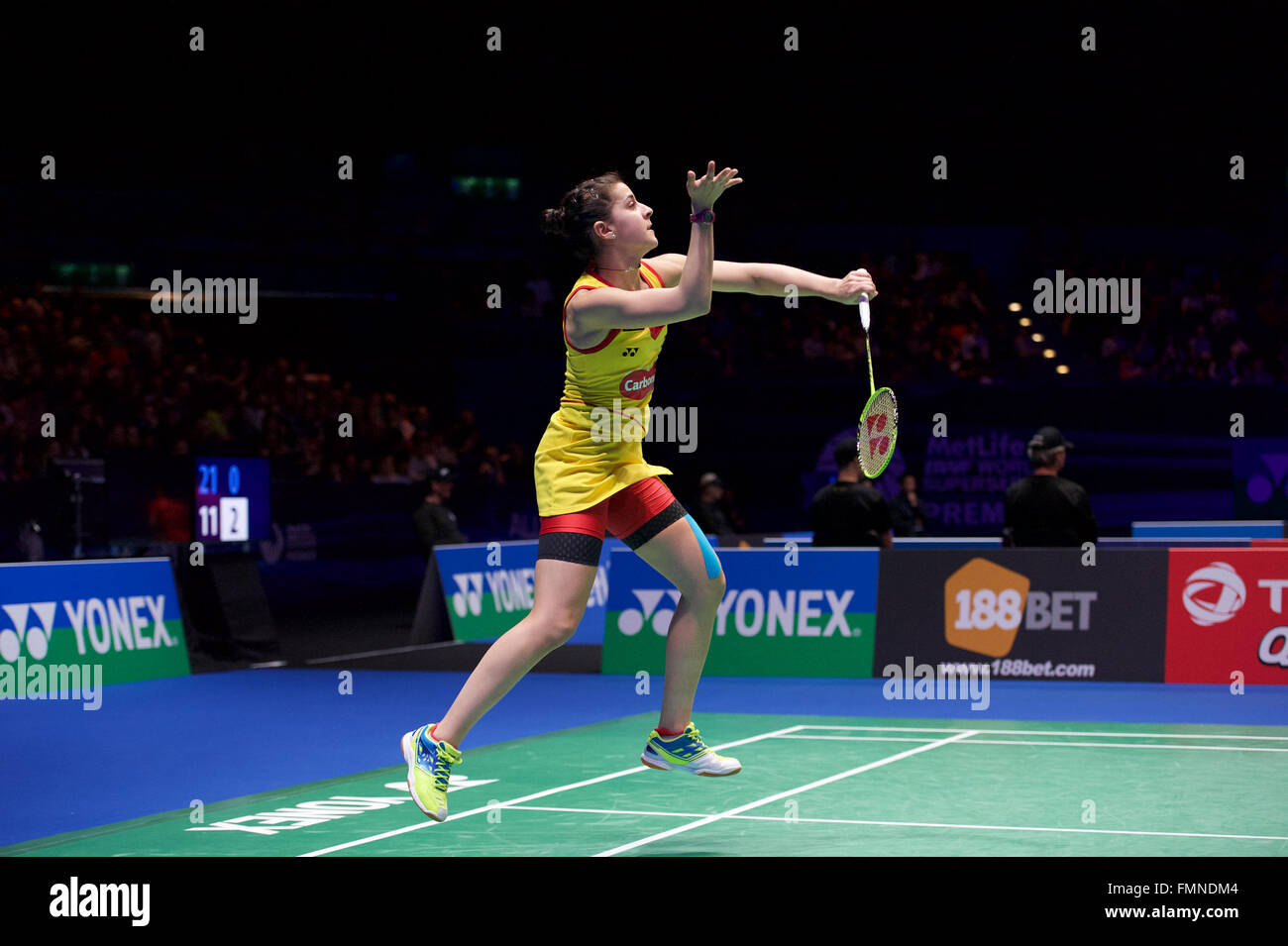 Barclaycard Arena, Birmingham, UK. 12. März 2016. Yonex All England Open Badminton Championships. Carolina Marin, Spanien, Womens Semi Final © Aktion Plus Sport/Alamy Live-Nachrichten Stockfoto