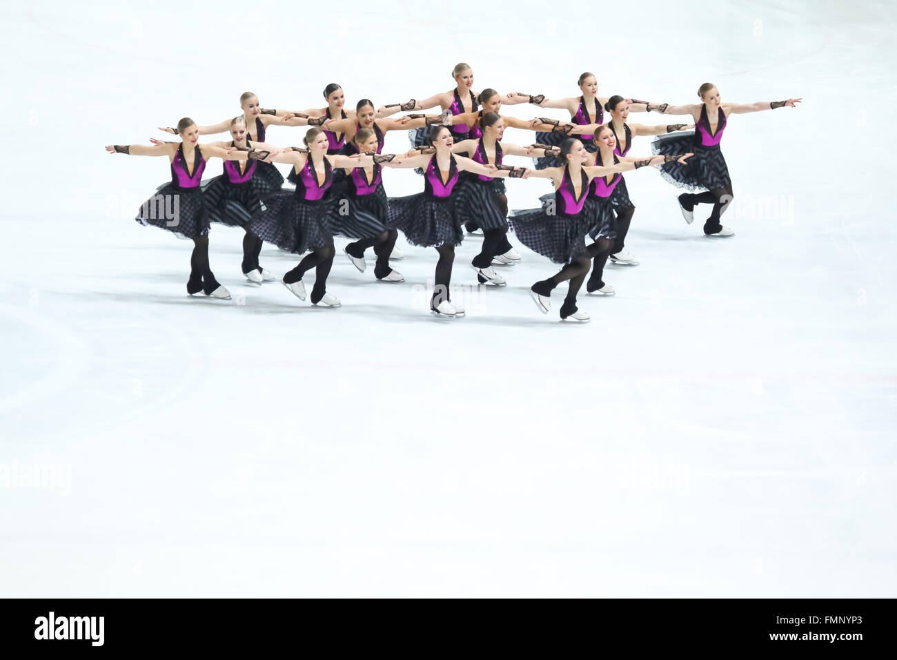 ZAGREB, Kroatien - März 11: Team Finland1 führen im Kurzprogramm Junioren bei Tag1 der ISU synchronisiert Skating Junior World Challenge Cup am Dom Sportova am März 11,2016 in Zagreb, Kroatien-Credit: PhotoJa/Alamy Live News Stockfoto
