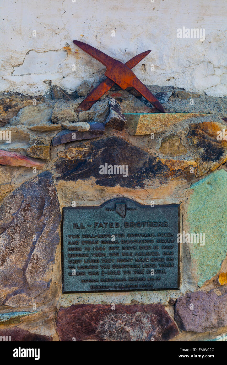 Gedenktafel zur Erinnerung an Hosea und Ethan Grosh, Silber bei Silver City im Jahr 1856 entdeckte Stockfoto