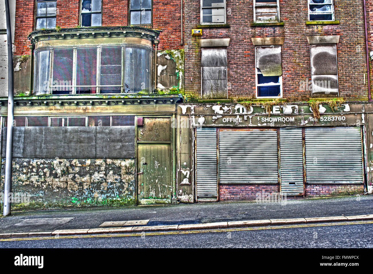 Verfallene Geschäfte, High Street, Sunderland Stockfoto
