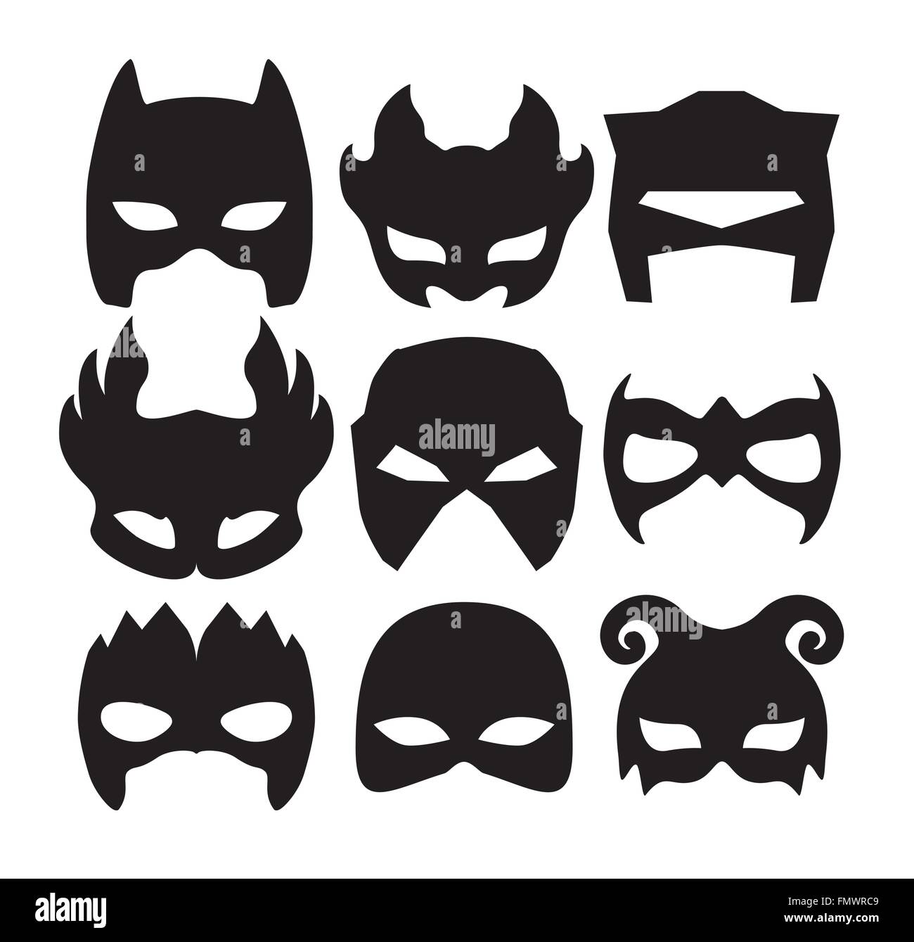Super-Helden-Masken für Gesicht Charakter in schwarz. Silhouette-Maske auf  weiß Stock-Vektorgrafik - Alamy