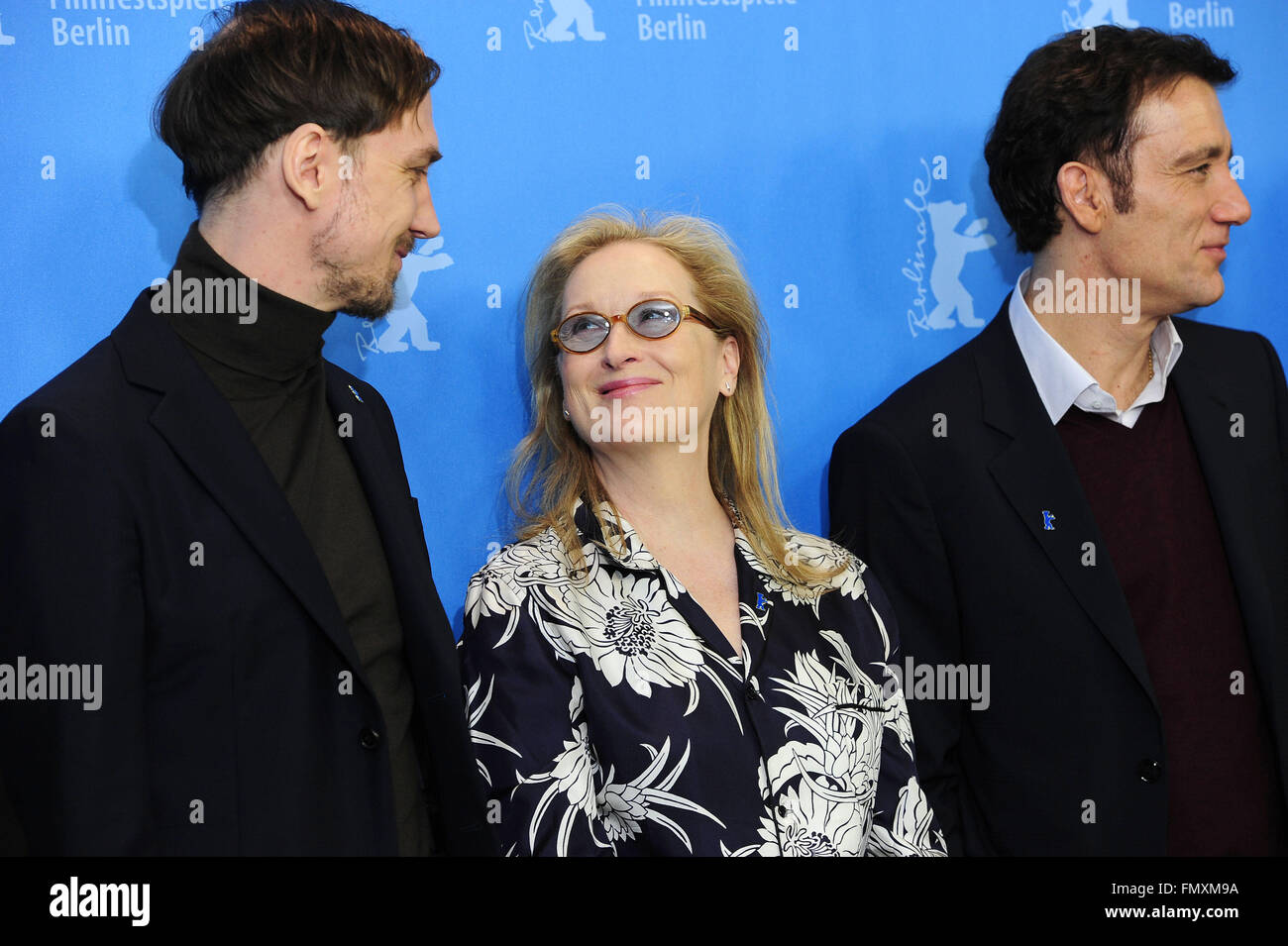 66. jährlichen internationalen Filmfestspiele Berlin (Berlinale) - Jury-Foto-Shooting im Grand Hyatt Hotel Featuring: Lars Eidinger, Meryl Streep, Clive Owen Where: Berlin, Deutschland bei: 11. Februar 2016 Stockfoto