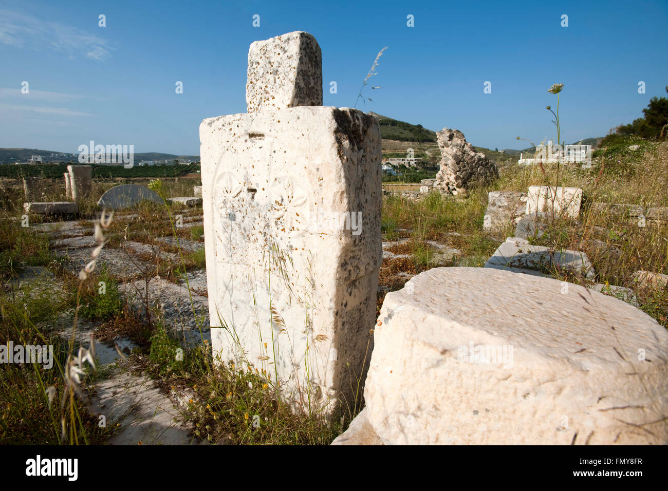 Griechenland, Kykladen, Paros, Reste der Frühchristlichen Basilika Tris Eklisies eine der Strasse von Parikia Nach Noussa, Stockfoto