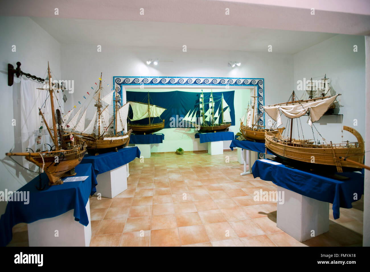 Griechenland, Kykladen, Paros, Aliki, Skorpios Kykladen Benetos Folklore Museum (Museum), Schiffsmodelle Stockfoto