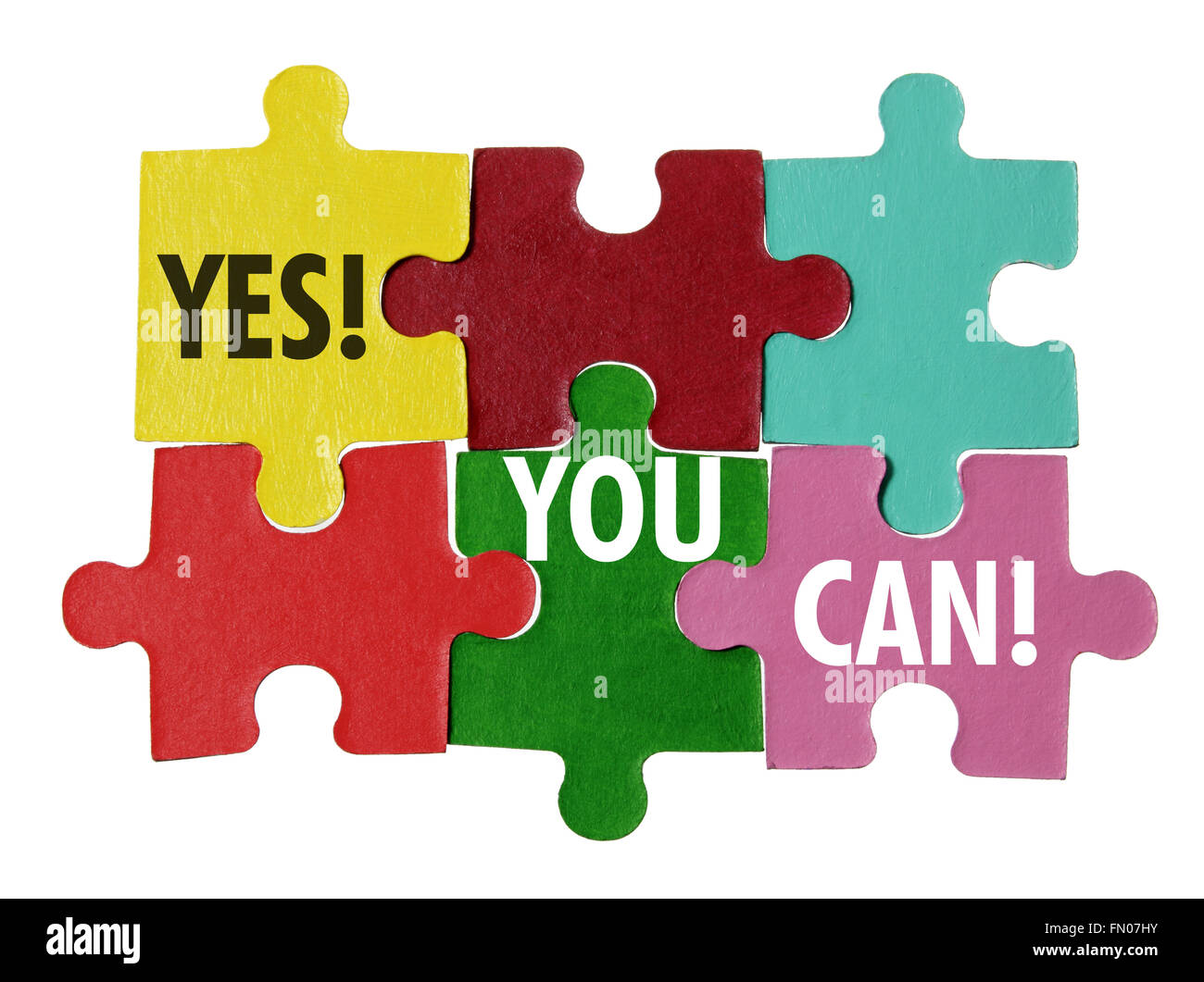 Jigsaw Puzzle-Teile mit inspirierenden Worten Stockfoto
