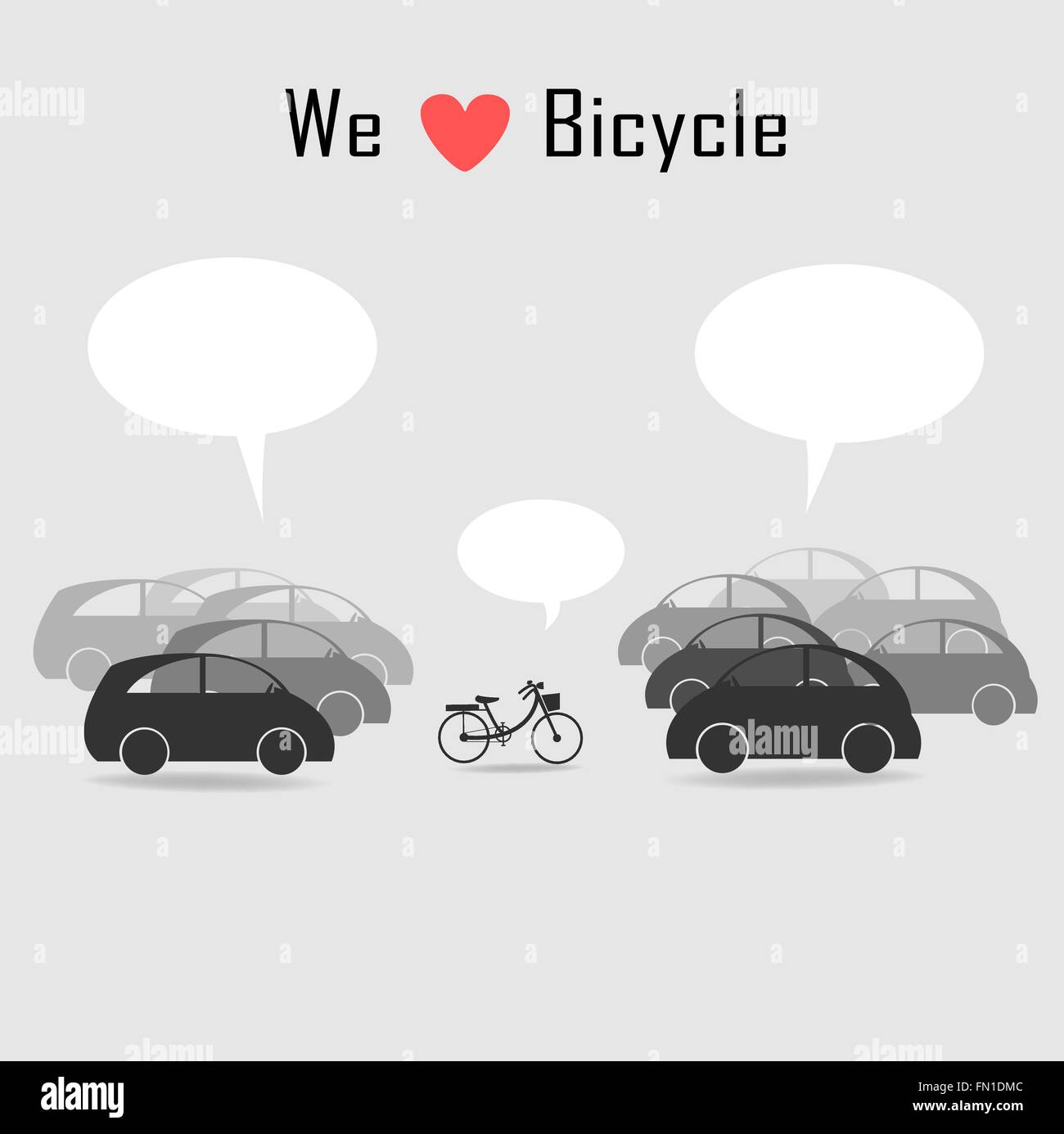 Fahrrad unter vielen Autos mit grauem Hintergrund, Vektor-illustration Stock Vektor