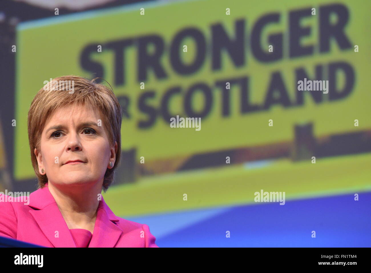 Glasgow, Schottland, GBR - 13 März: Nicola Sturgeon MSP - erster Minister von Schottland und Parteichef - am letzten Tag von der Scottish National Party (SNP) Spring Conference stattfand legen Sonntag, 13. März 2016 in Glasgow, Schottland. Stockfoto