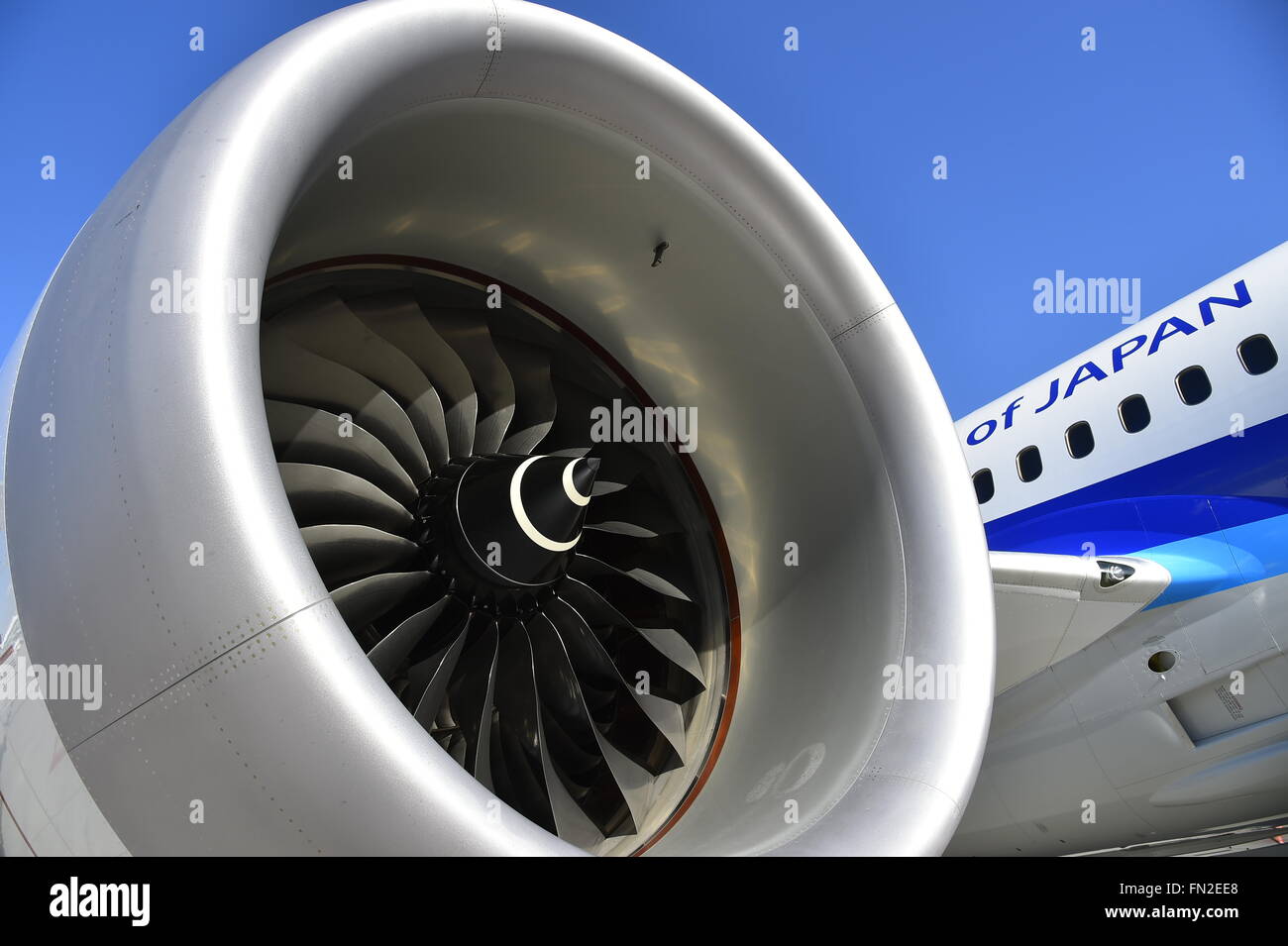 Motor, Rad, Ventilator, Turbine, Boeing 787, B787, b 8, 9, Dreamliner, Dream Liner, Flughafen München, Flughafen München, MUC, EDDM Stockfoto