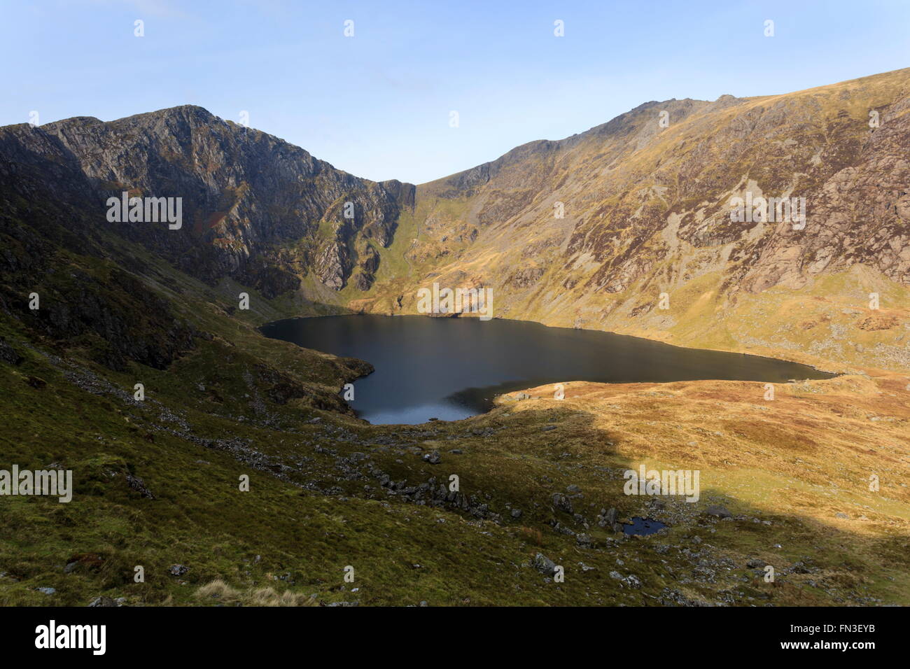 Llyn Cau und dem Gipfel des Cadair Idris Stockfoto