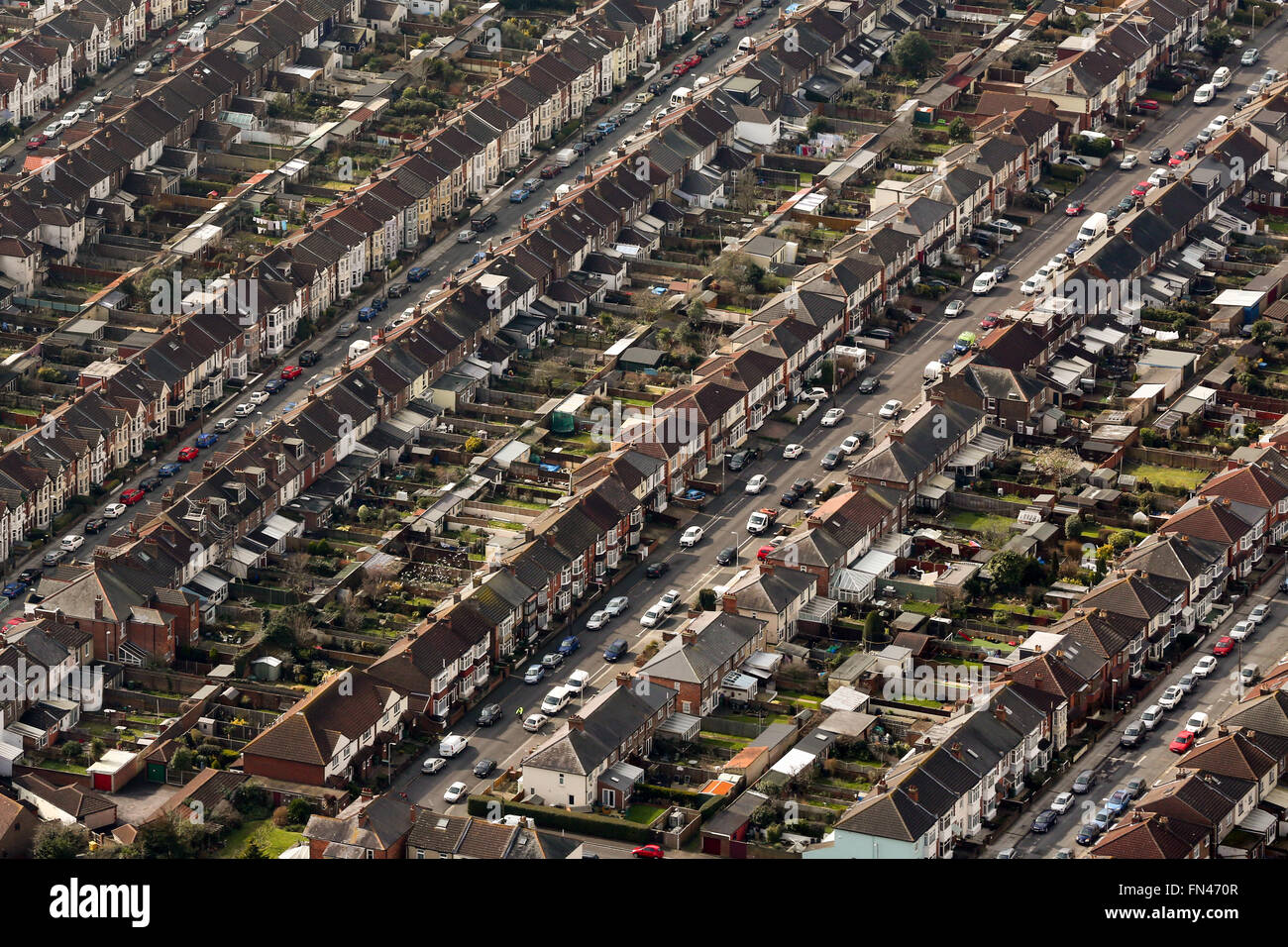 Luftaufnahme der Häuser in Portsmouth, Hampshire, UK Stockfoto