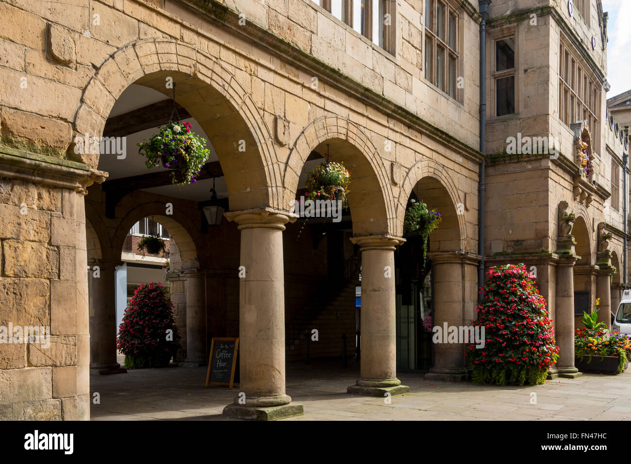 Die alte Markthalle, gebaut im Jahre 1596, The Square, Shrewsbury, Shropshire, England, UK Stockfoto