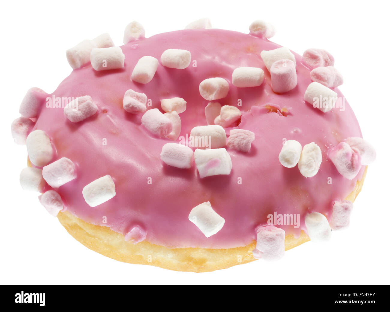 Rosa glasierten Donut mit Marshmallow isoliert auf weißem Hintergrund. Stockfoto