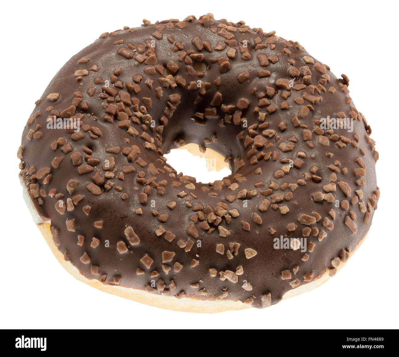 Schokolade glasierten Donut isoliert auf weißem Hintergrund. Stockfoto