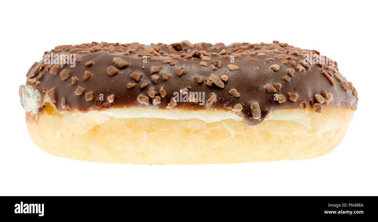 Schokolade glasierten Donut isoliert auf weißem Hintergrund. Stockfoto