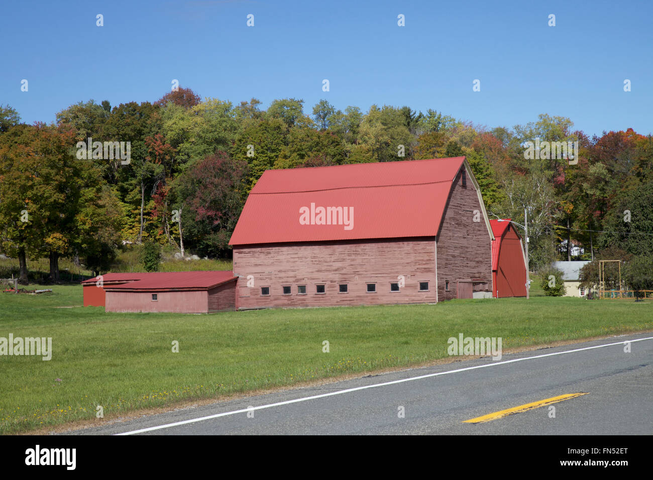 Rot aus Holz Bauernhof und Herbstsaison in Vermont, USA Stockfoto