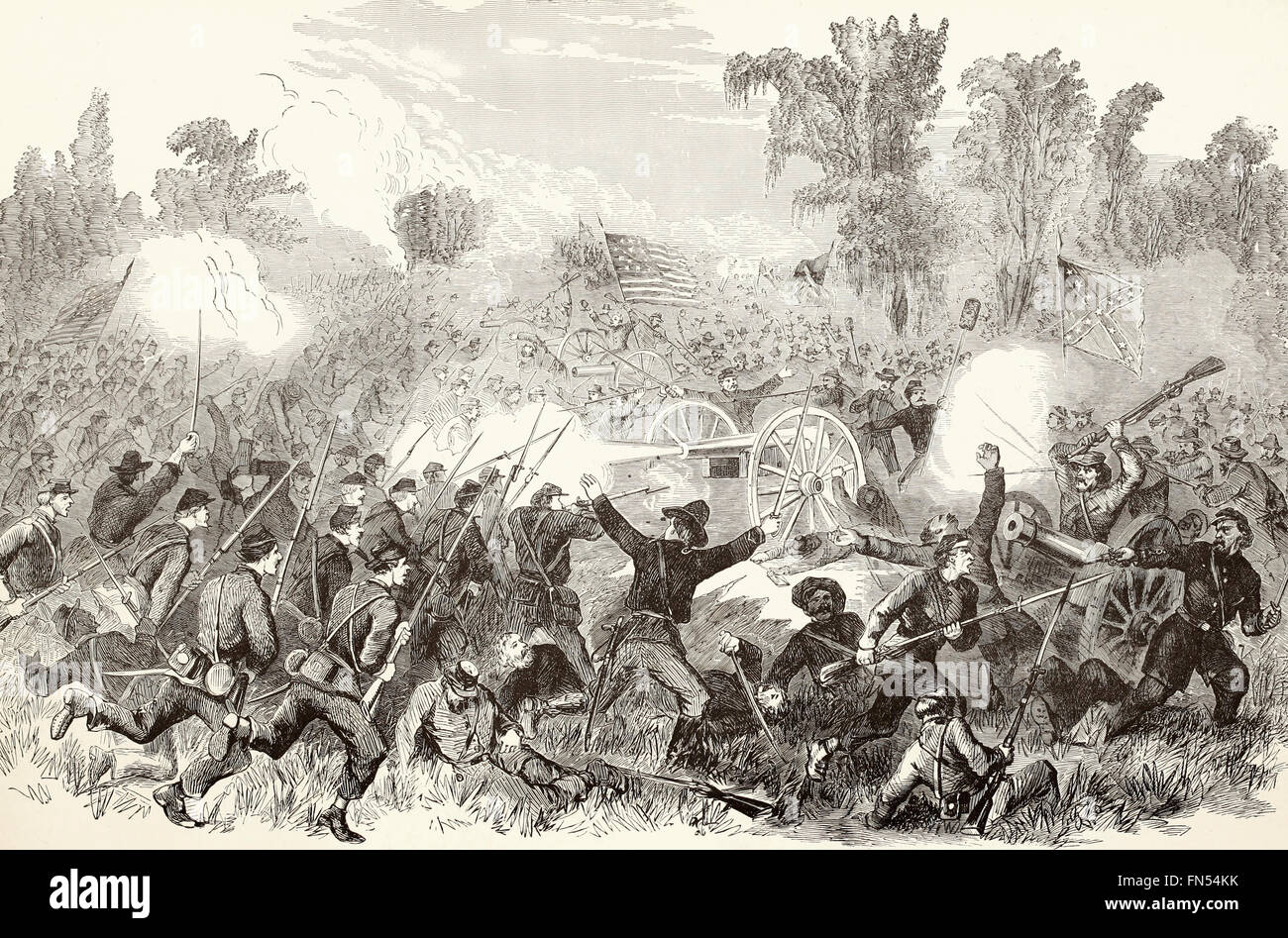 Schlacht von Baker Creek, 10. Mai 1862 - Niederlage der Eidgenossen unter Pemberton durch General Grant. USA Bürgerkrieg Stockfoto