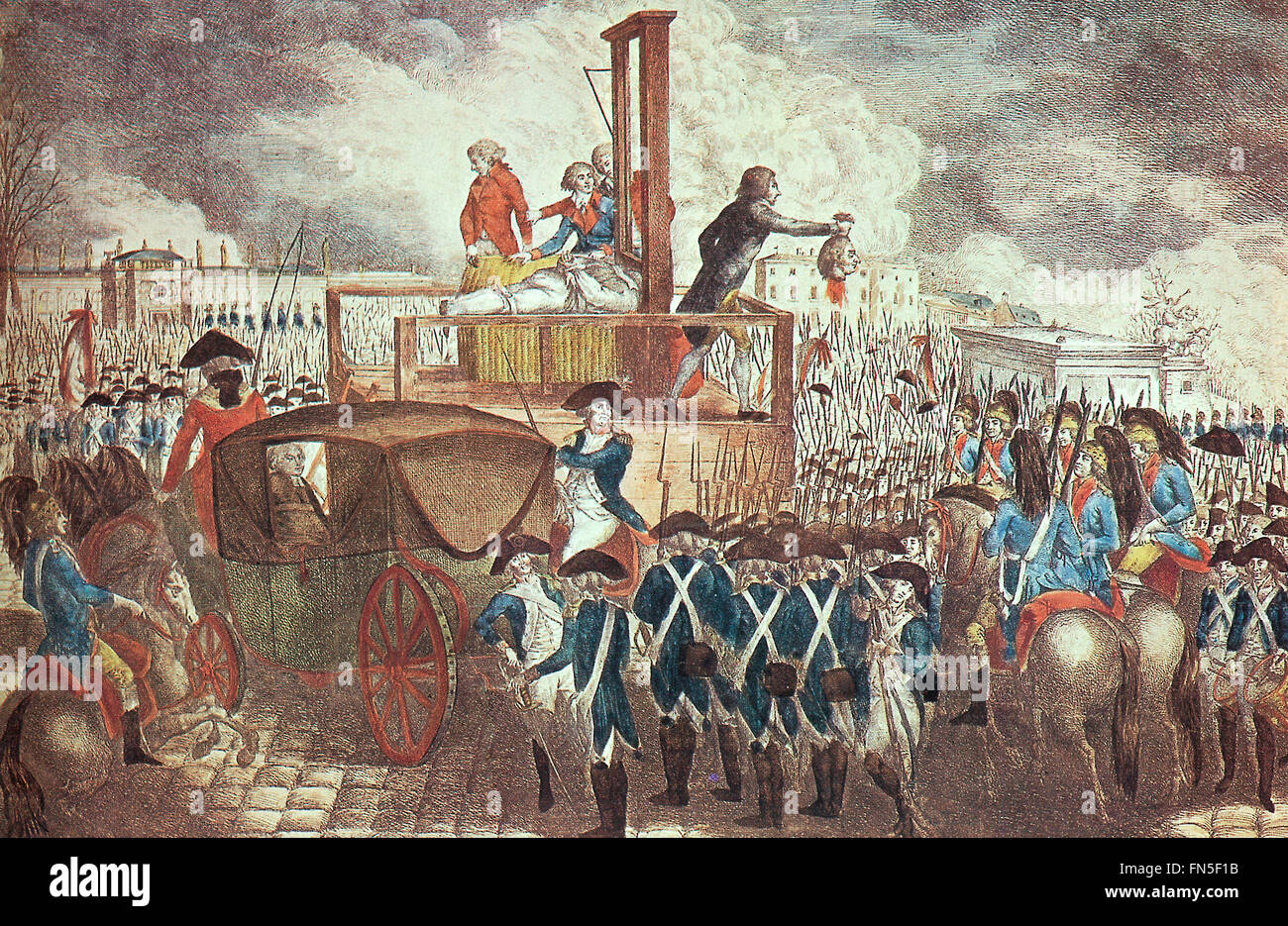 "Hinrichtung von Louis XVI." – deutsche Kupferstich, 1793, von Georg Heinrich Sieveking Stockfoto