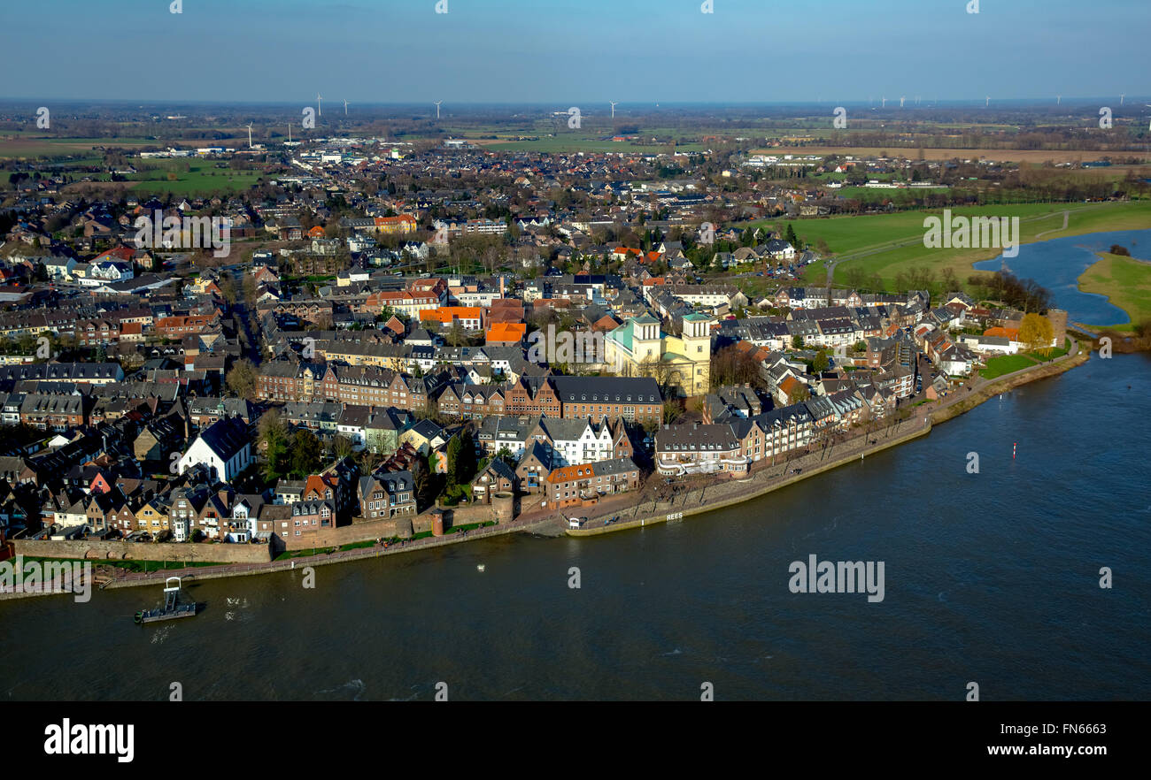 Luftaufnahme, St. Assumption, Rees, mit Blick auf die alte Stadt Rees, Rees, Niederrhein, Nord Rhein Westfalen, Deutschland, Stockfoto