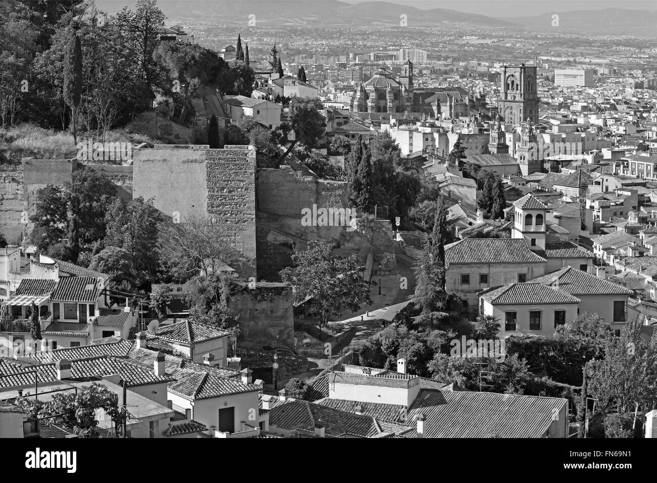 Granada - der Ausblick über die Stadt mit dem Dom Stockfoto
