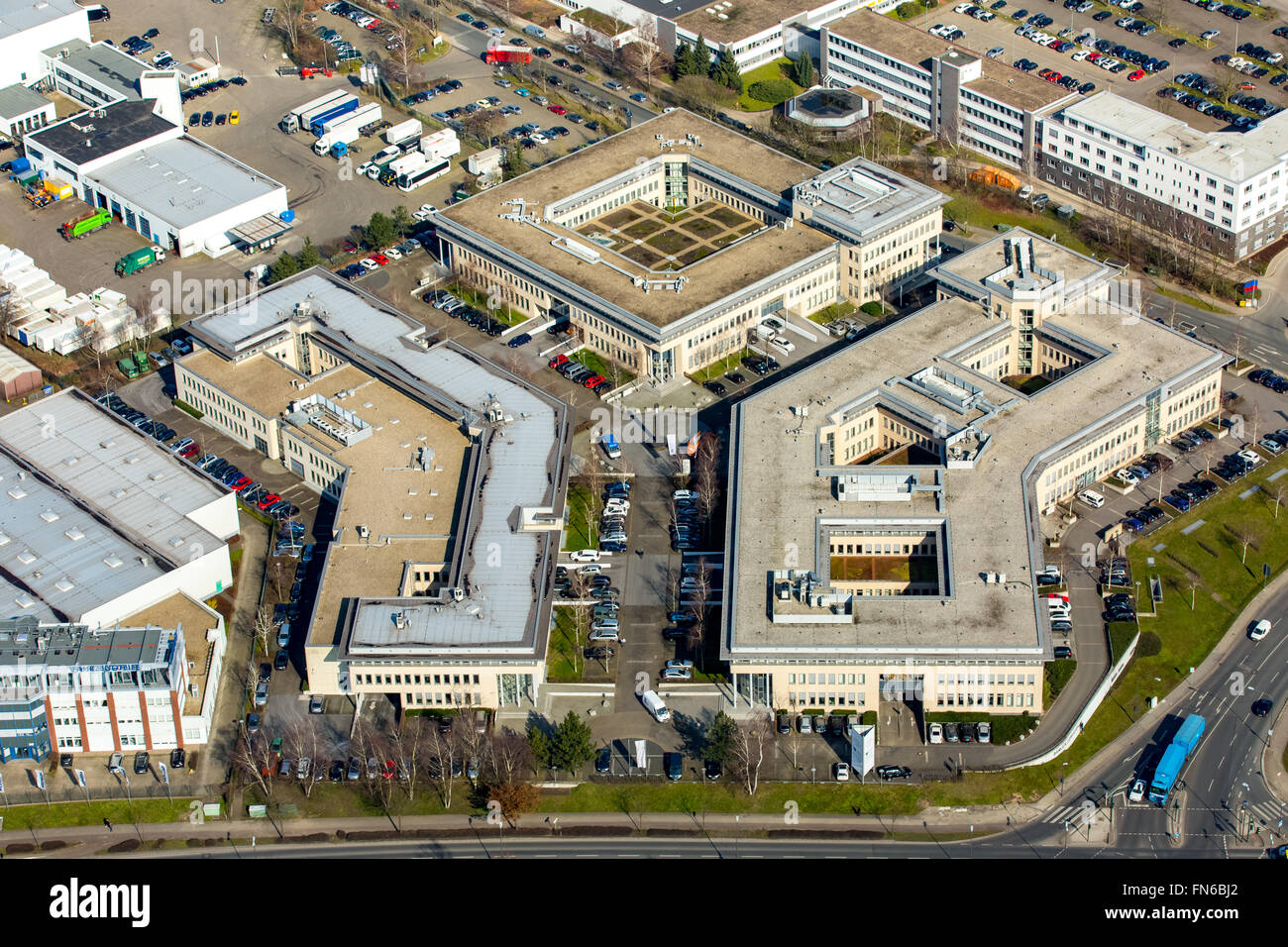 Antenne, kommerziellen Bereich Bamlerstraße Idee, Johnson Controls IFM Industrie, Essen, Ruhr, Nord Rhein Westfalen, Deutschland, Europa, Stockfoto