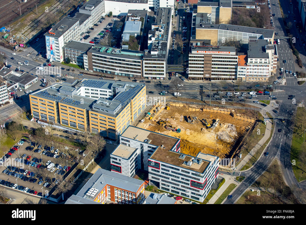 Luftbild, Friedrichstrasse Essen, Europa-Center und WAZ-Website und Veröffentlichungsort, WAZ redaktionelle Mitarbeiter Essen, NRZ-Redaktion Stockfoto