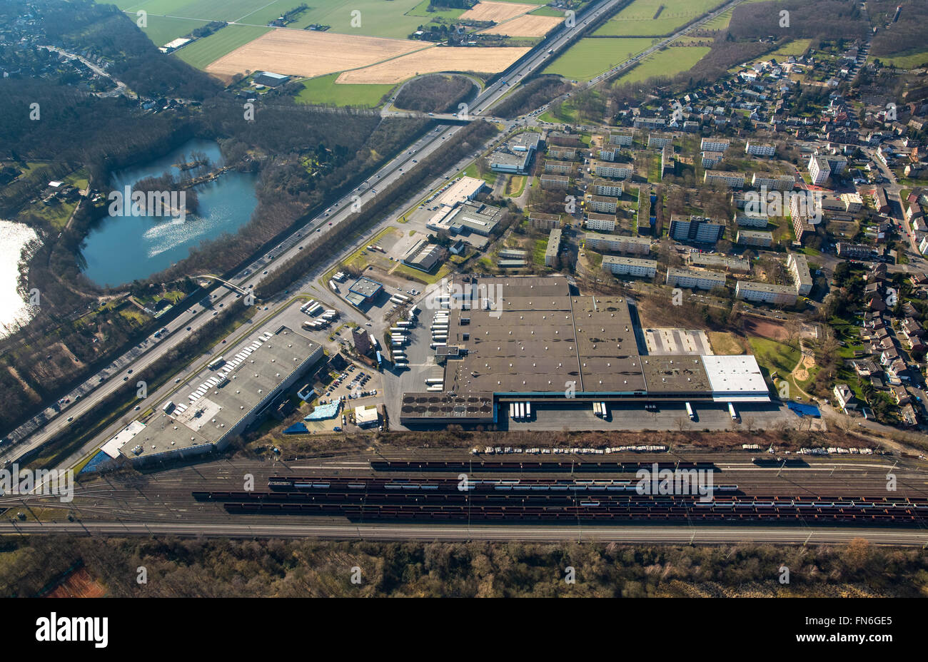 Luftbild, EDEKA Gelände, Hauptsitz der EDEKA-Gruppe in Moers, Discounter, Ruhrorter Straße Chemnitzer Straße, Moers Stockfoto