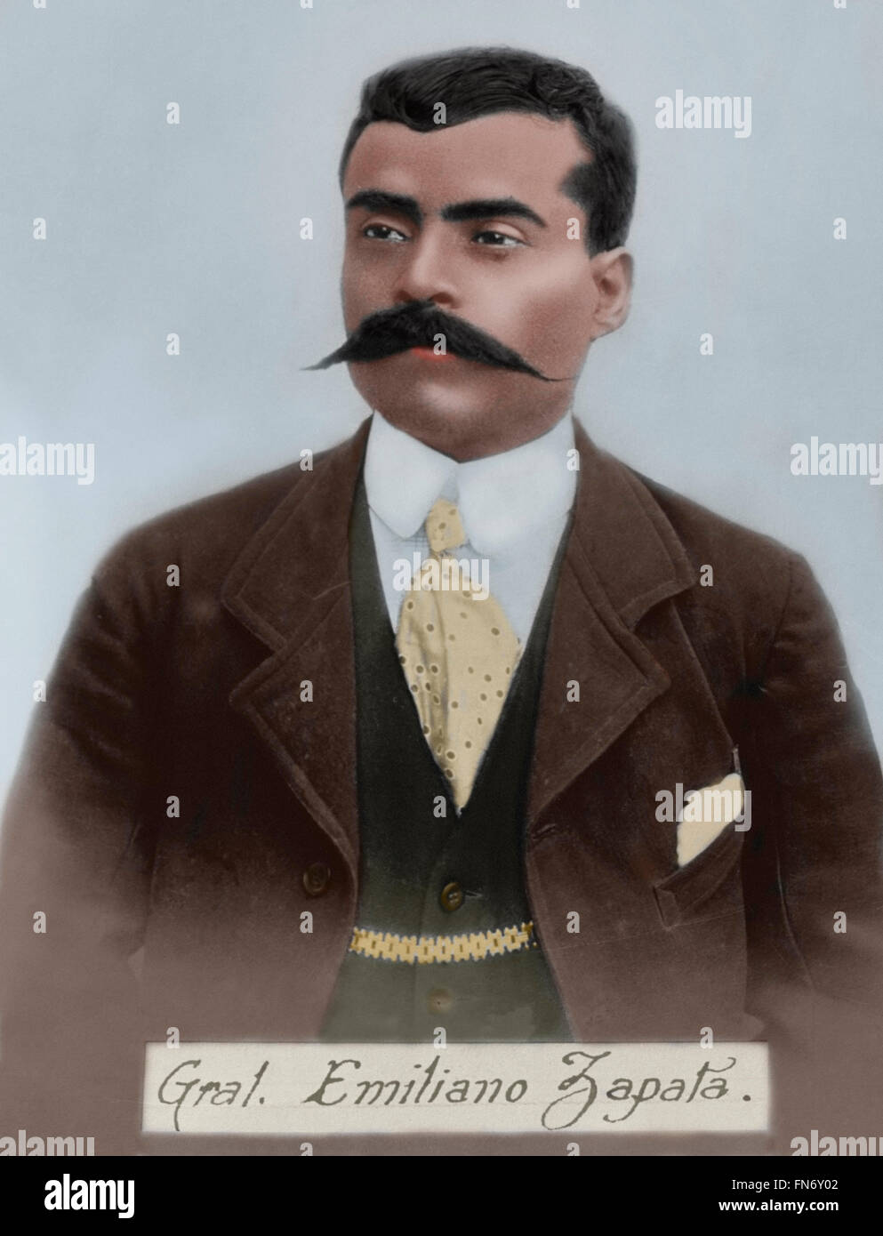 Emiliano Zapata Salazar (1879-1919). Mexikanischer revolutionär. Porträt. Fotografische Reproduktion. Farbige. Stockfoto