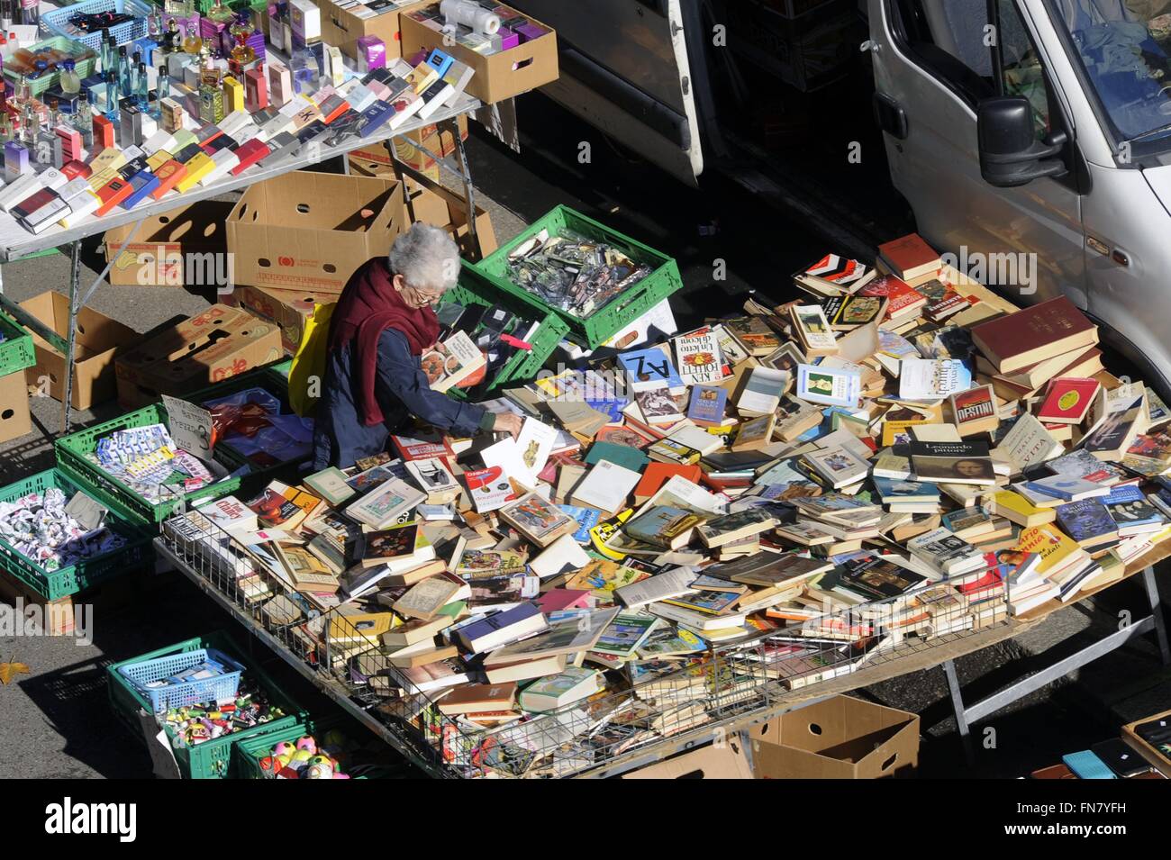 Mailand, Italien, Flohmarkt, Second-Hand Bücherstand Stockfoto