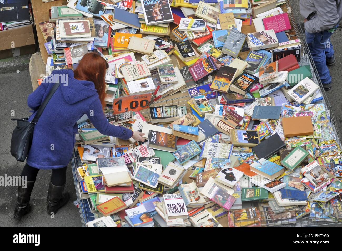Mailand, Italien, Flohmarkt, Second-Hand Bücherstand Stockfoto