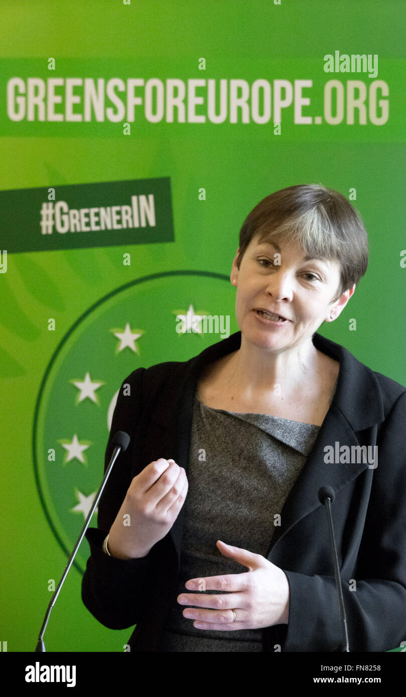 London, UK. 14. März 2016. Caroline Lucas MP (im Bild) bei The Green Party "Für ein besseres Europa Grüns" Start Kampagne konzentriert sich auf warum die Partei glaubt, dass Großbritannien gerechter, umweltfreundlicher und sicherer in der Europäischen Union Kredit bleiben: Guy Corbishley/Alamy Live News Stockfoto