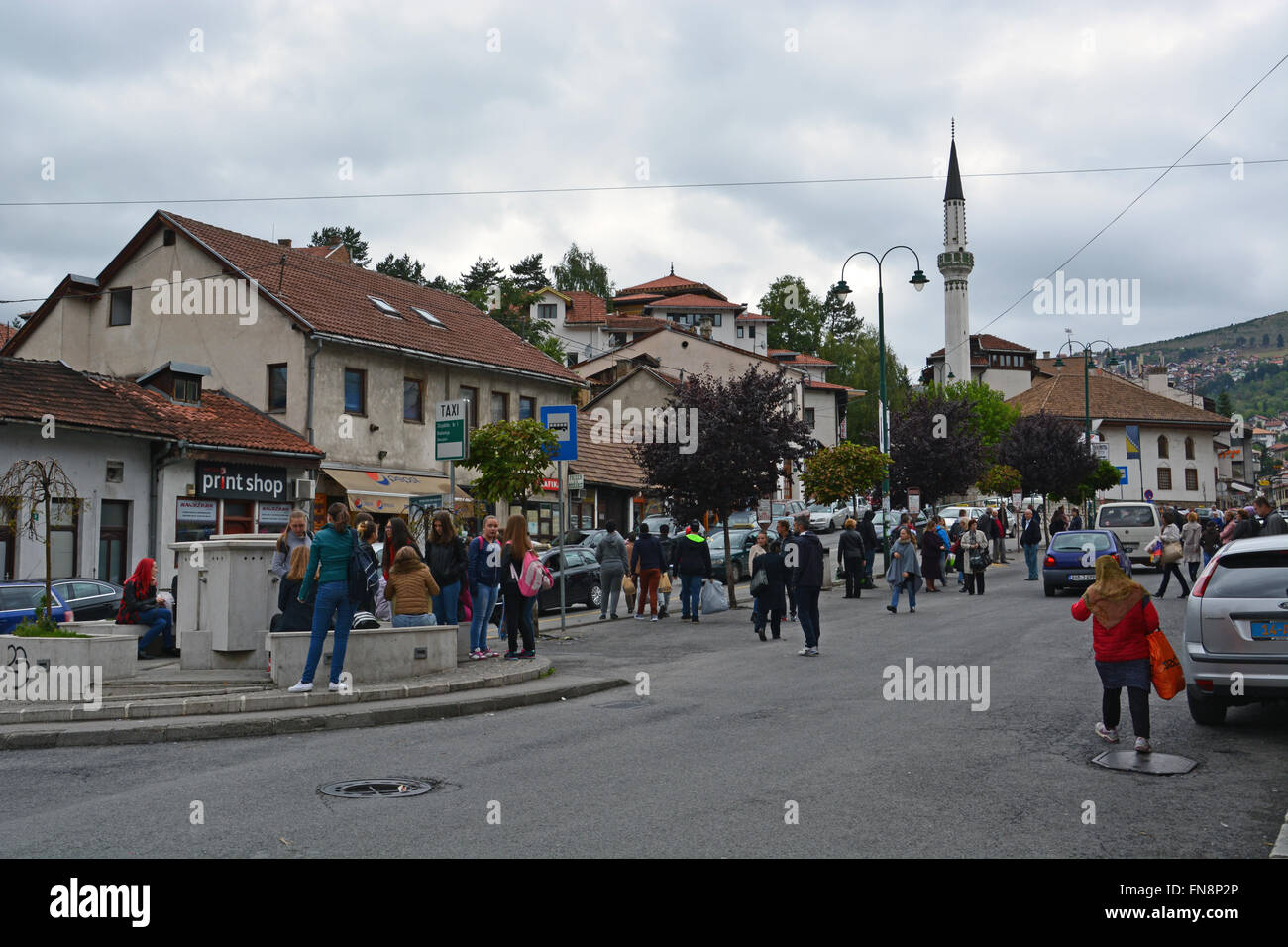 Eine Straße aus Abschnitt Altstadt von Sarajevo, Bosnien und Herzegowina. Stockfoto