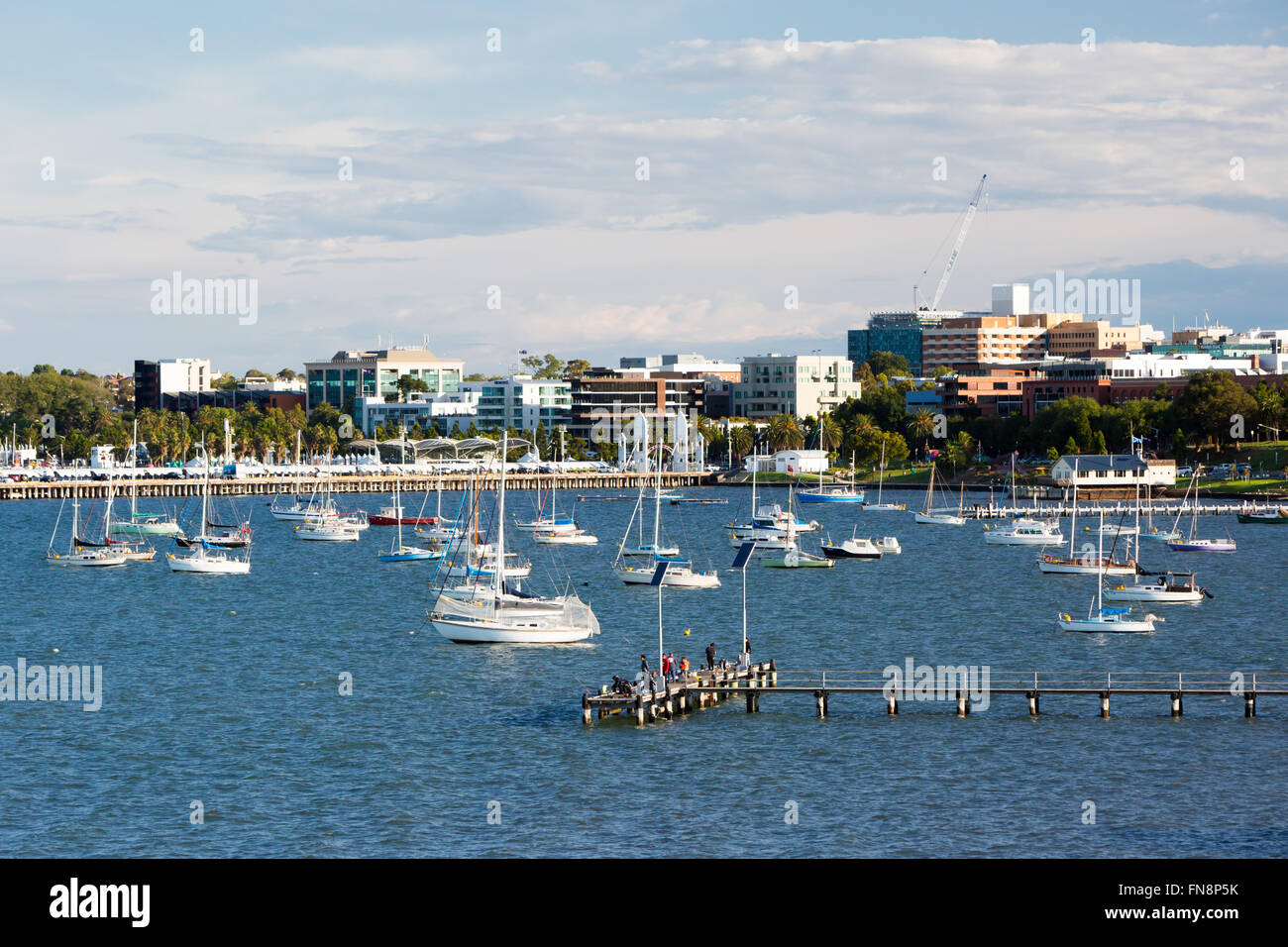 Cunningham Pier und Geelong Waterfront an einem lauen Sommerabend in Victoria, Australien Stockfoto