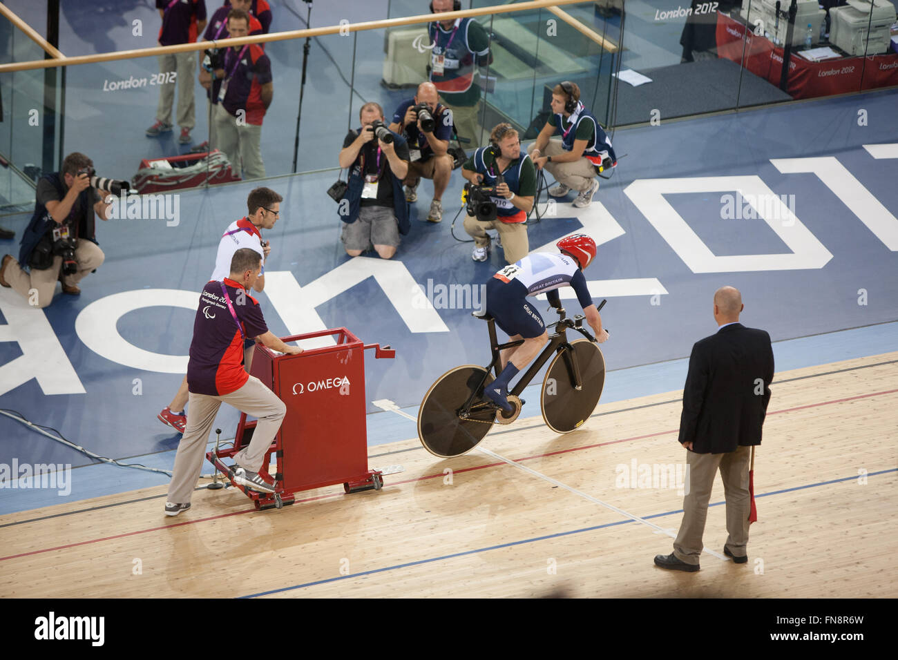 Britischer Leichtathlet Radfahrer. Paralympics, London 2012, England, UK. Stockfoto